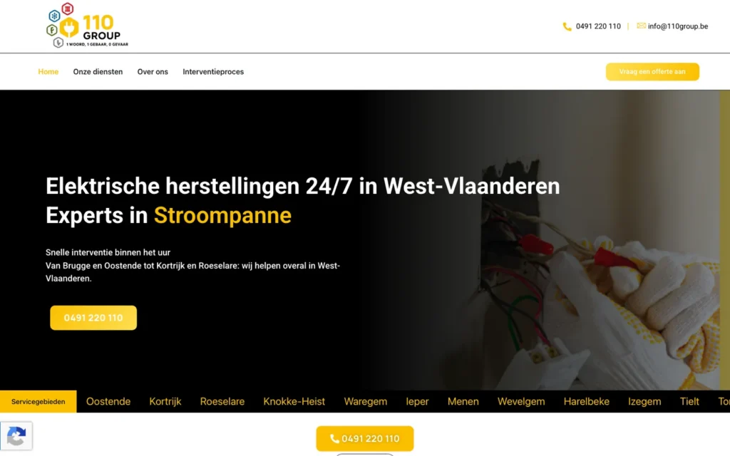 Page province du site 110 Group, avec les communes couvertes