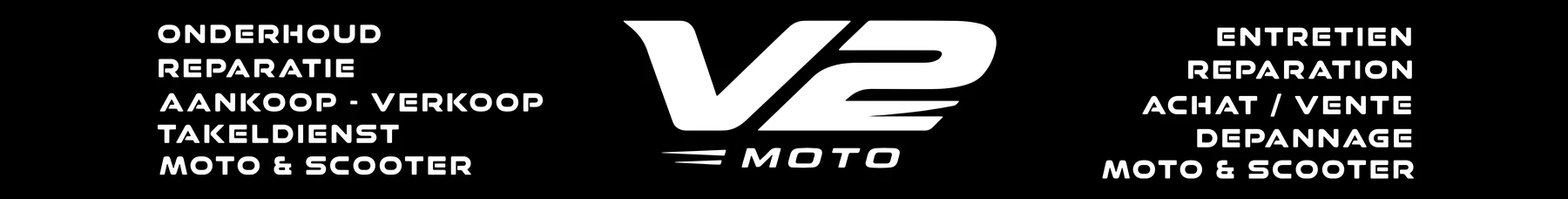 Dessin du bandeau de façade V2 Moto, prestations en néerlandais et en français