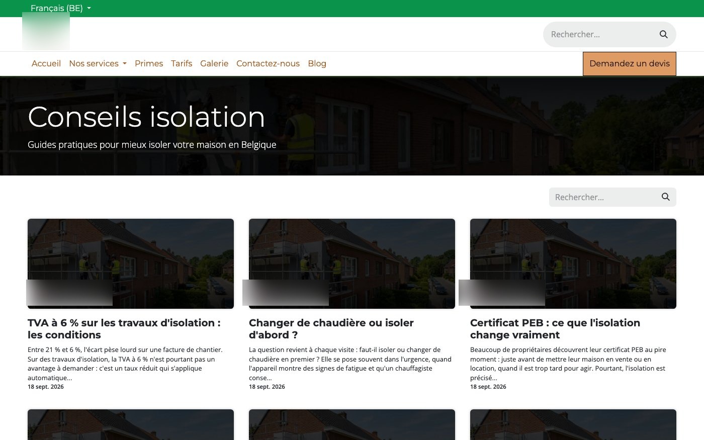 Rubrique Conseils isolation du site, avec les guides publiés chaque mois